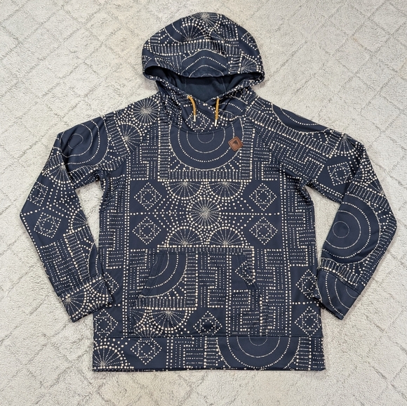 Burton Hoodie Womens L Blue Navy Geometric Heron Pullover Dryride Bandota - Picture 1 of 10